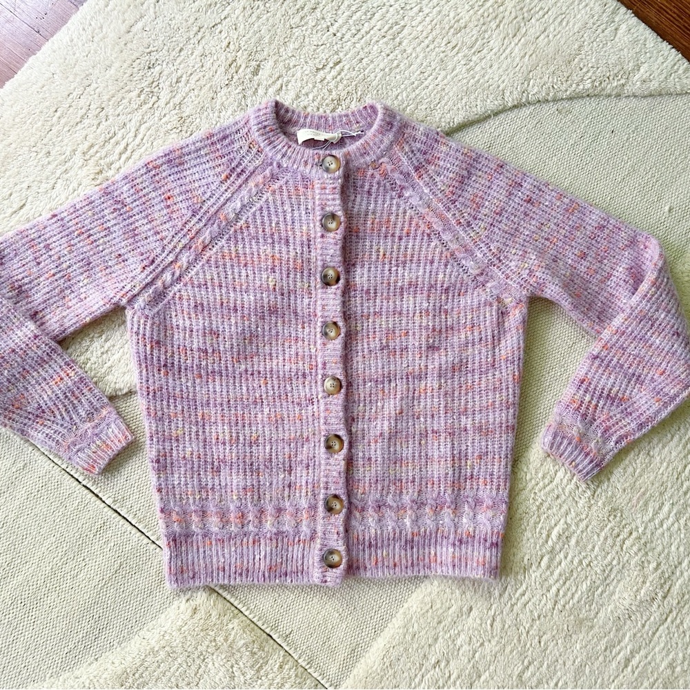 Sézane Othello Lilac Cardigan Sweater /wool, wood buttons, XS S 0 2 Purple